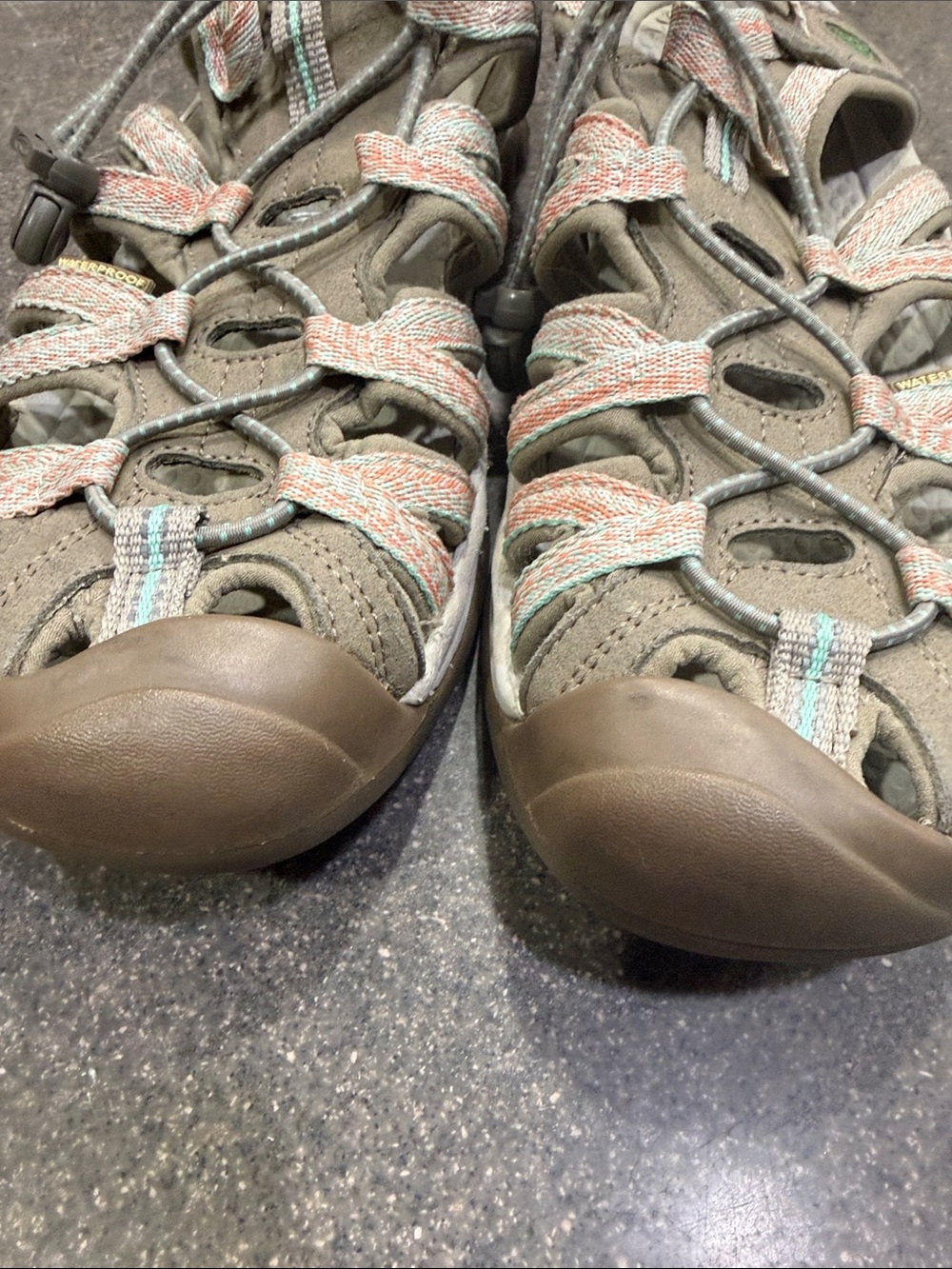 KEEN Women's astoria west hiking Sandals in Taupe with Coral Accents - Picture 7 of 12